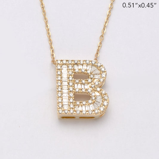 14KY 0.40CTW BAGUETTE DIAMOND ALPHABET NECKLACE