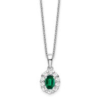 14kw 1/2ct Lab Grown Dia VS/SI+ G+ & Cr Emerald Comp 18in Halo Necklace
