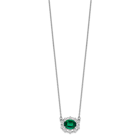 14kw 1ct Lab Grown Diamond VS/SI+ G+ & Cr Emerald Comp 18in Necklace