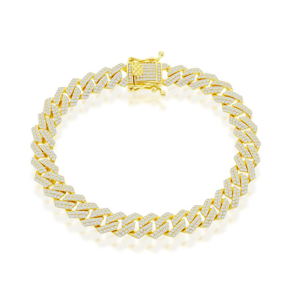 Sterling Silver 8mm Micro Pave Monaco Bracelet - Gold Plated