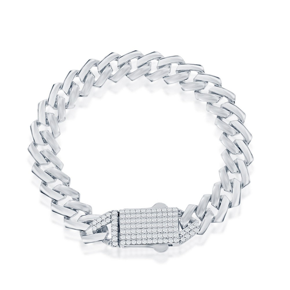 Sterling Silver 9mm Monaco Chain w/Micro Pave CZ Lock