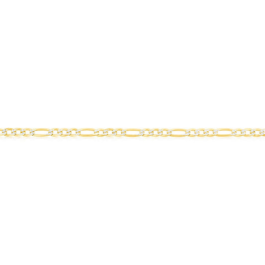 Sterling Silver, 2.5mm Pave Figaro Anklet - Gold Plated