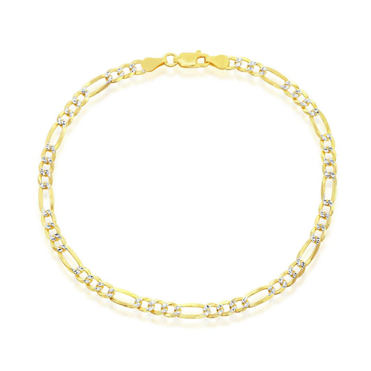Sterling Silver, 4mm Pave Figaro Anklet - Gold Plated