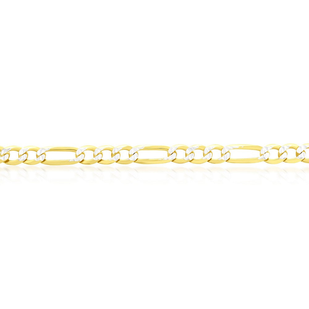 Sterling Silver, 4mm Pave Figaro Anklet - Gold Plated