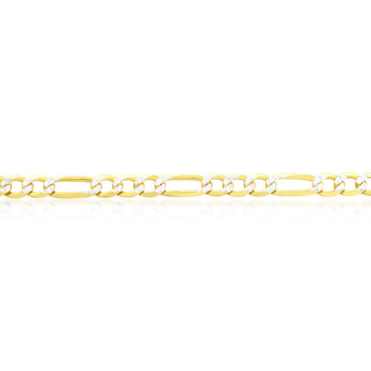 Sterling Silver, 4mm Pave Figaro Anklet - Gold Plated