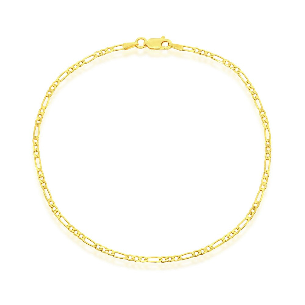 Sterling Silver, 2mm Figaro Anklet - Gold Plated