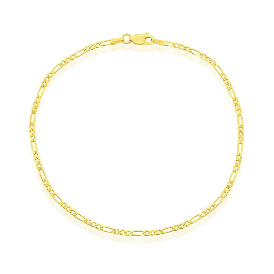 Sterling Silver, 2mm Figaro Anklet - Gold Plated