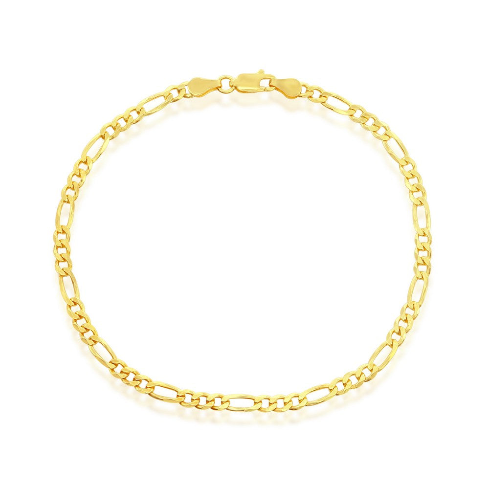 Sterling Silver, 3.5mm Figaro Anklet - Gold Plated