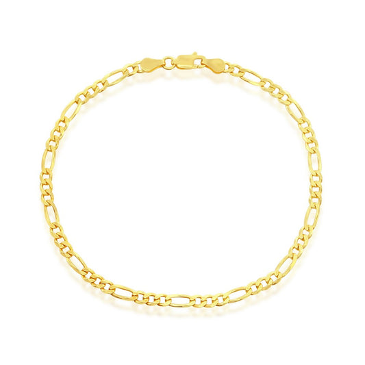 Sterling Silver, 3.5mm Figaro Anklet - Gold Plated
