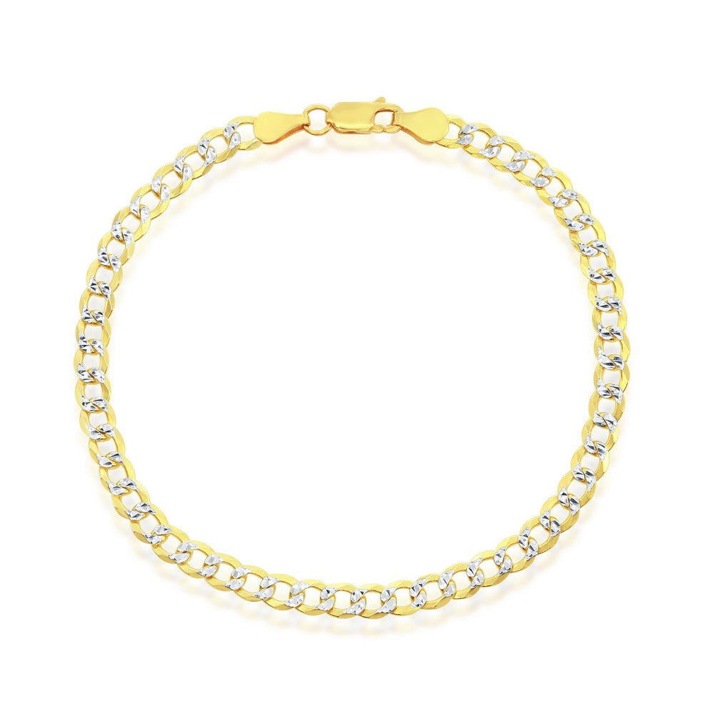 Sterling Silver, 5mm Pave Cuban Anklet - Gold Plated