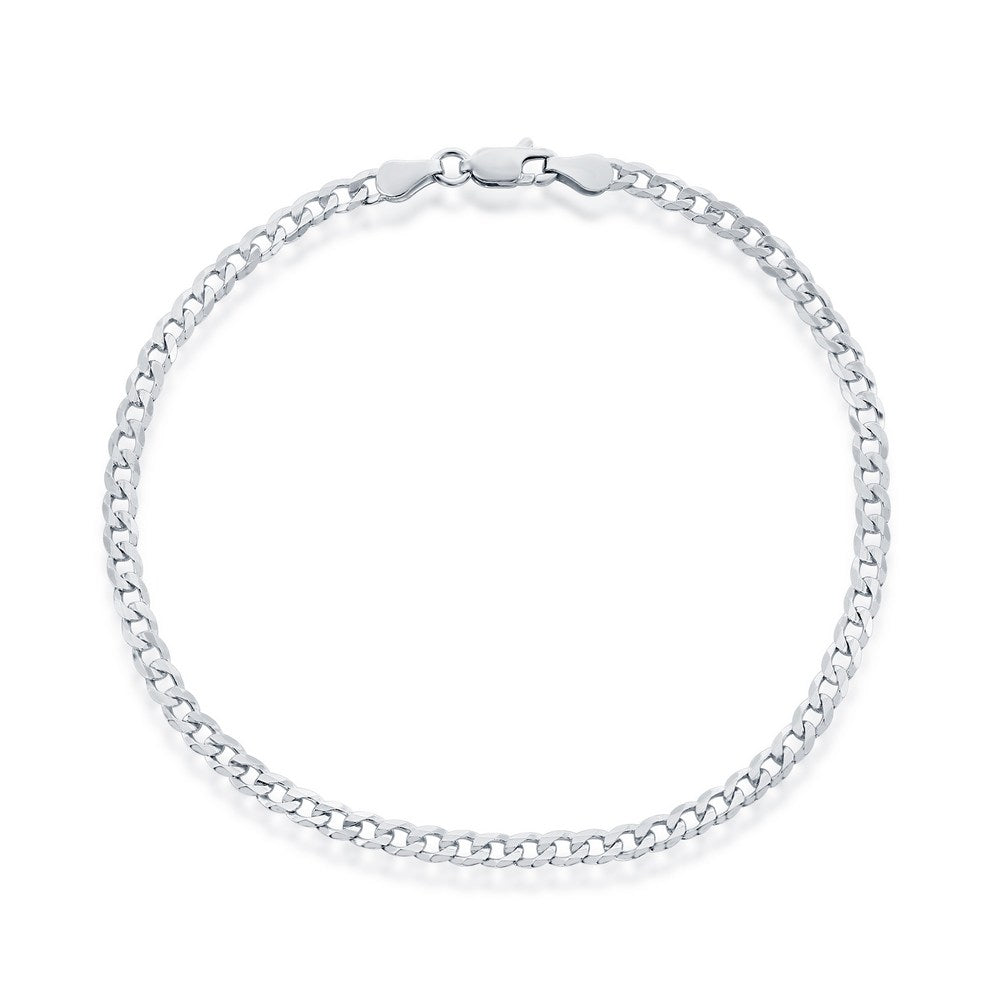 Sterling Silver, 3.5mm Cuban Anklet - Rhodium Plated