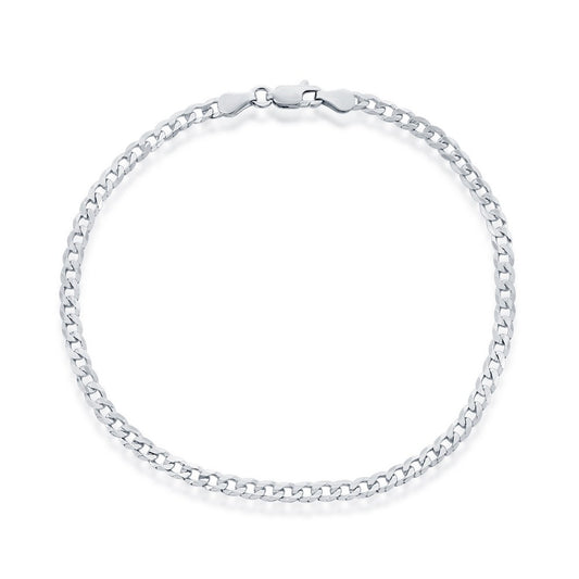 Sterling Silver, 3.5mm Cuban Anklet - Rhodium Plated