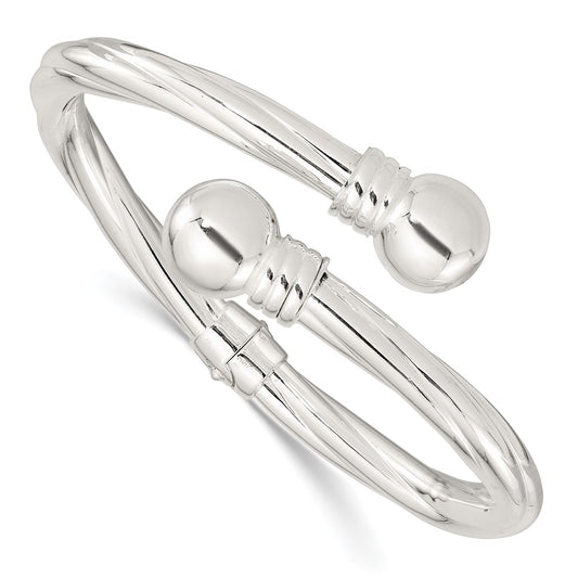 Sterling Silver Polished Twist Patterned Hinged Bangle