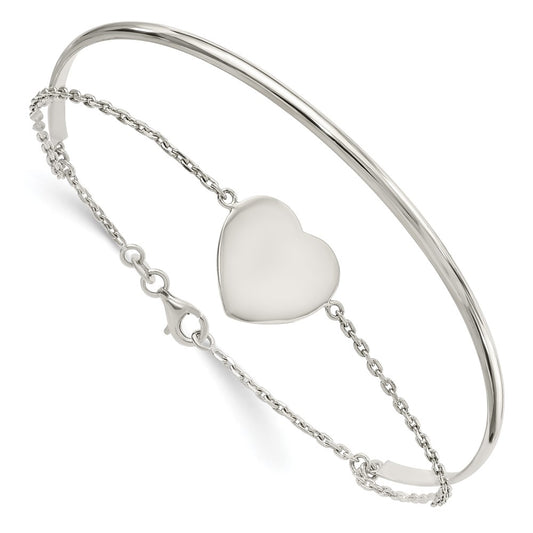 Sterling Silver Polished Heart Bracelet/Bangle