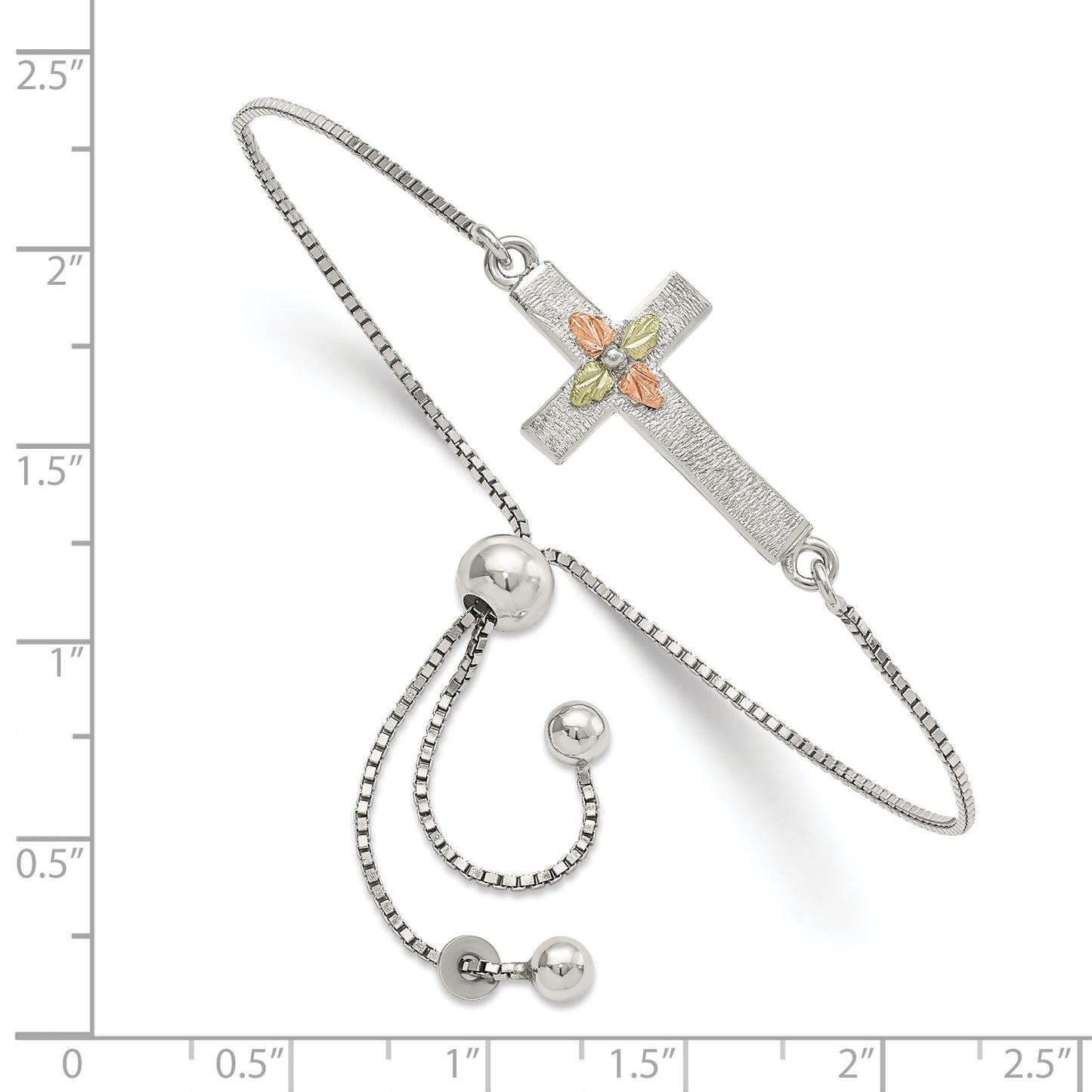 Sterling Silver Rhod-pltd w/12K Accents Cross Adjustable Bracelet