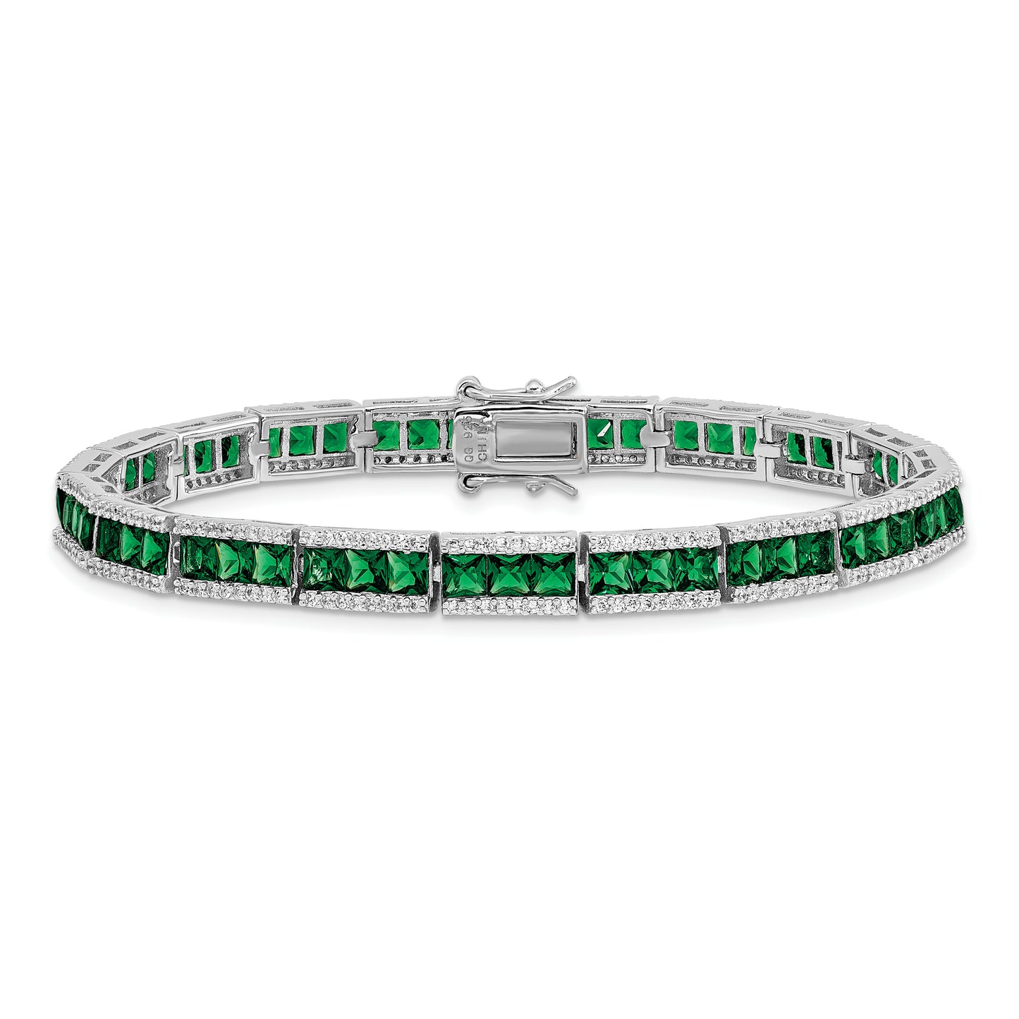 Sterling Silver Cheryl M Rhodium-plated Green Crystal & CZ Bracelet