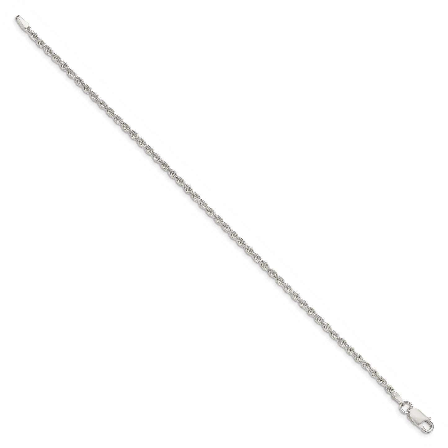 Sterling Silver 2.25mm Diamond-cut Rope Chain Anklet