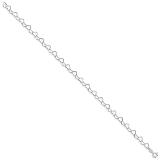 Sterling Silver 0.6mm Fancy Heart Link Anklet