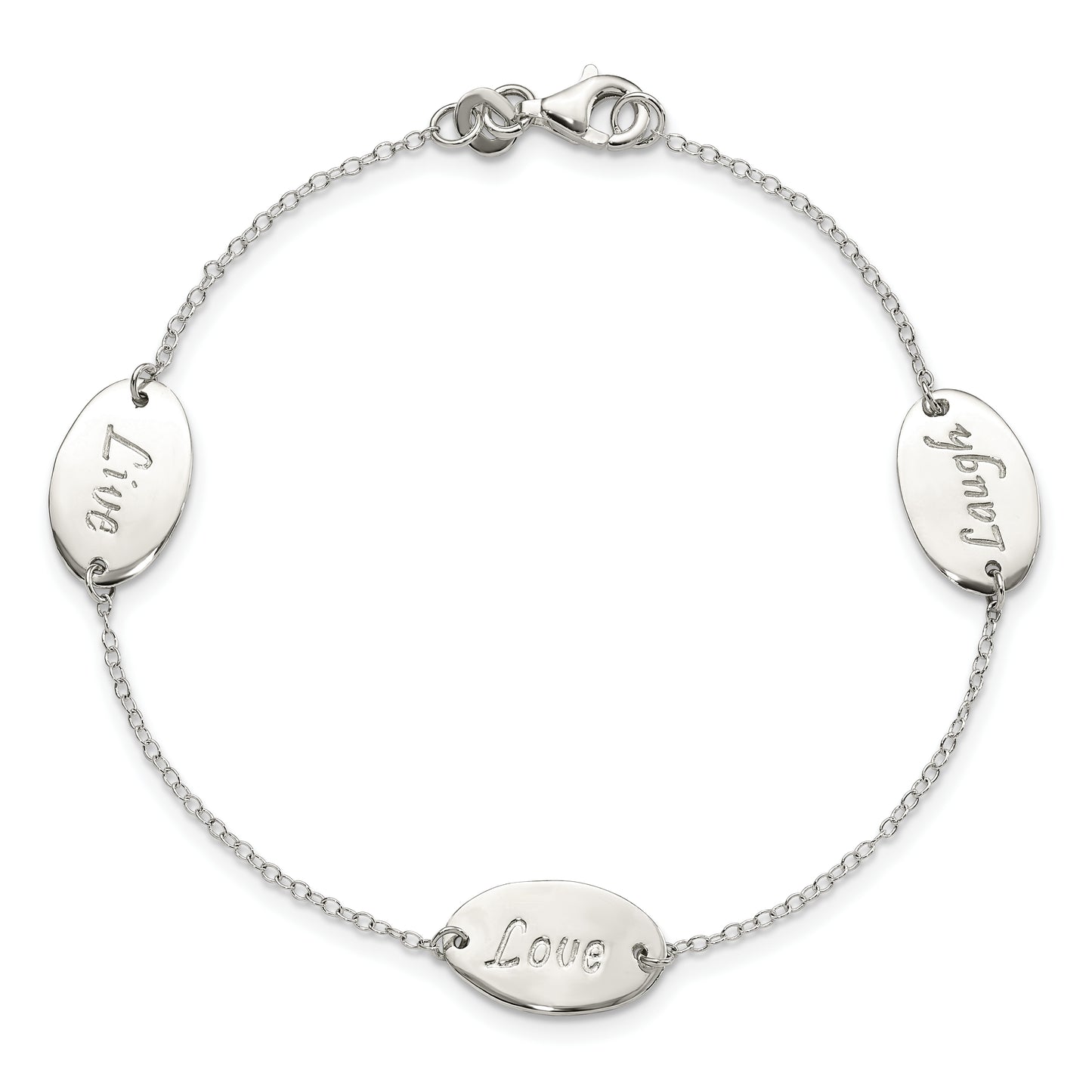 Sterling Silver Polished Live Laugh Love 7.5in Bracelet