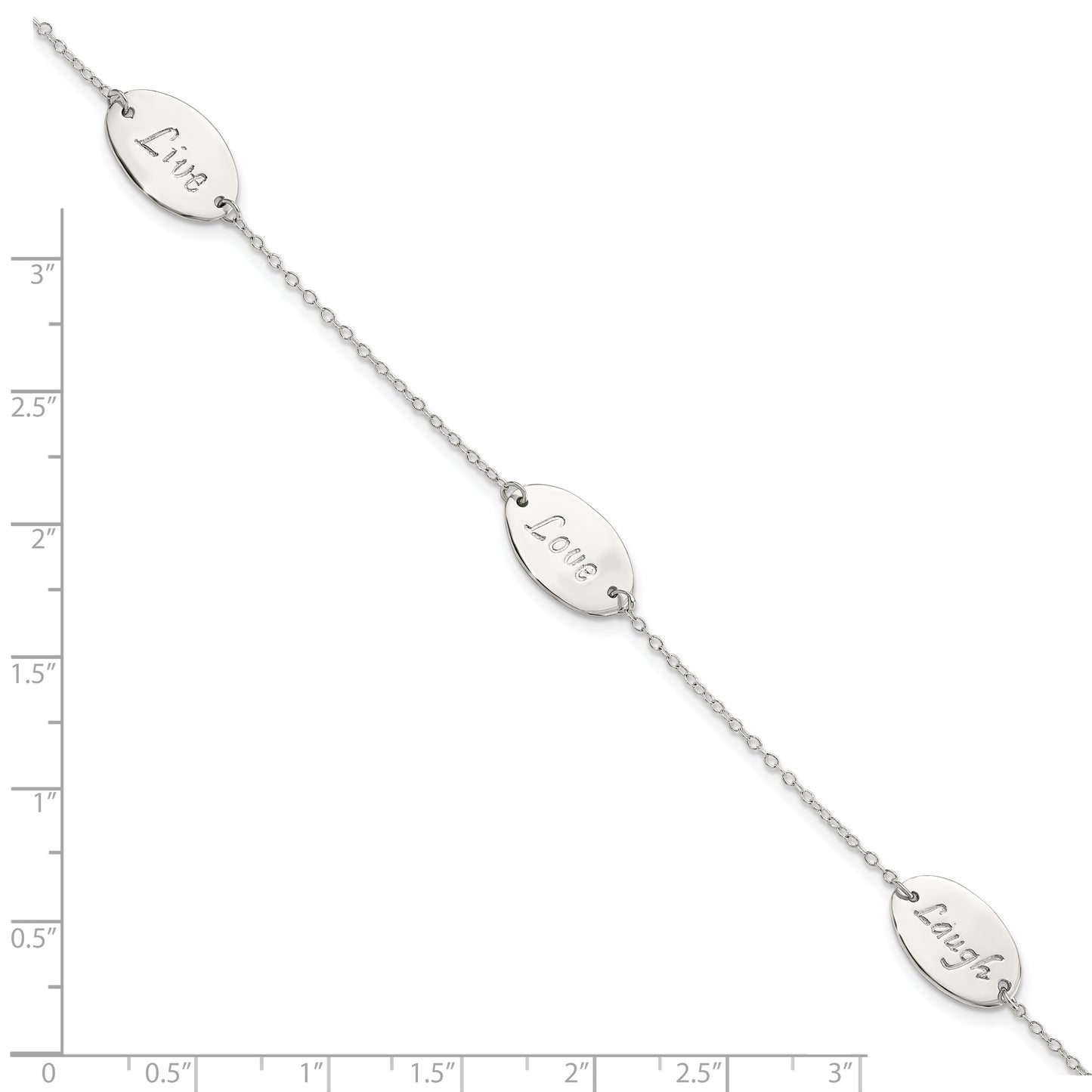 Sterling Silver Polished Live Laugh Love 7.5in Bracelet