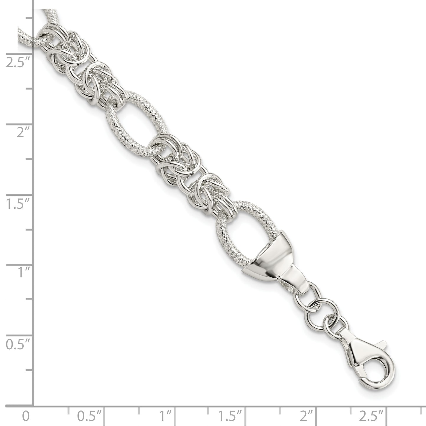 Sterling Silver Polished and Texture Fancy Link 7.5in Bracelet