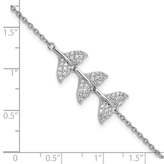 Pure Fire Sterling Silver Rhod-plated CZ Whale Tail w/ 1inch Bracelet