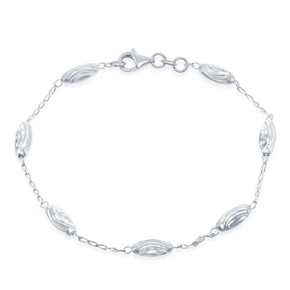 Sterling Silver Diamond Moon Cut Oval Bead Anklet