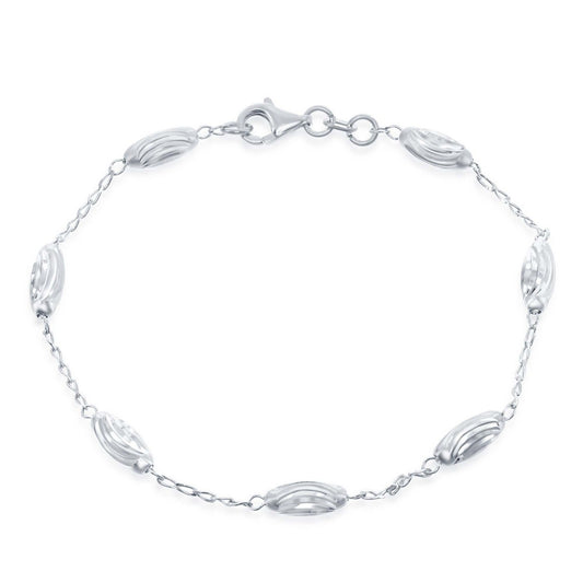 Sterling Silver Diamond Moon Cut Oval Bead Anklet