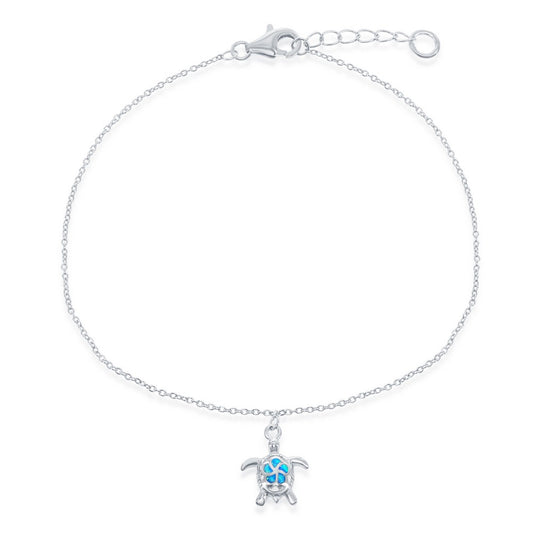 Sterling Silver, Blue Inlay Opal Turtle Anklet