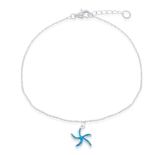 Sterling Silver Blue Inlay Opal Starfish Anklet