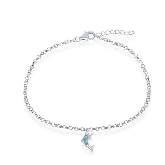 Sterling Silver Larimar Dolphin Anklet