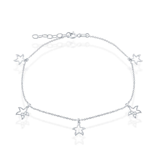 Sterling Silver, Dangling Starfish Cut-Out Anklet
