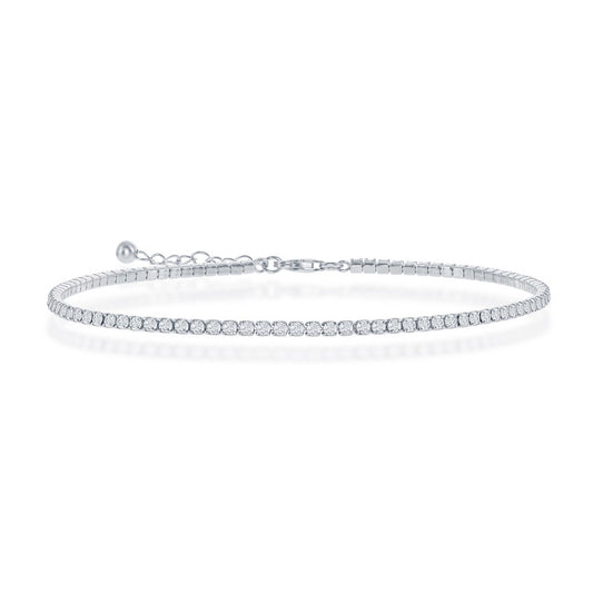 Sterling Silver, 2mm CZ Tennis Anklet