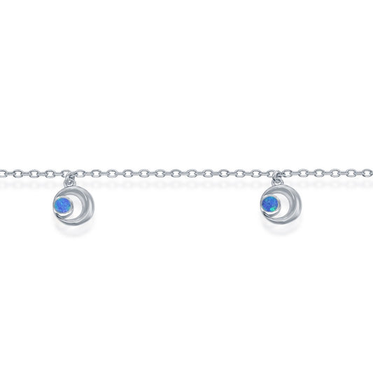Sterling Silver Crescent Moon Anklet - Blue Opal