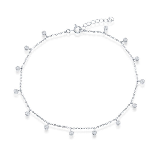 Sterling Silver, Bezel-Set CZ Charms Anklet