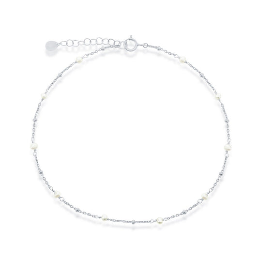 Sterling Silver, Pearl Beaded Anklet