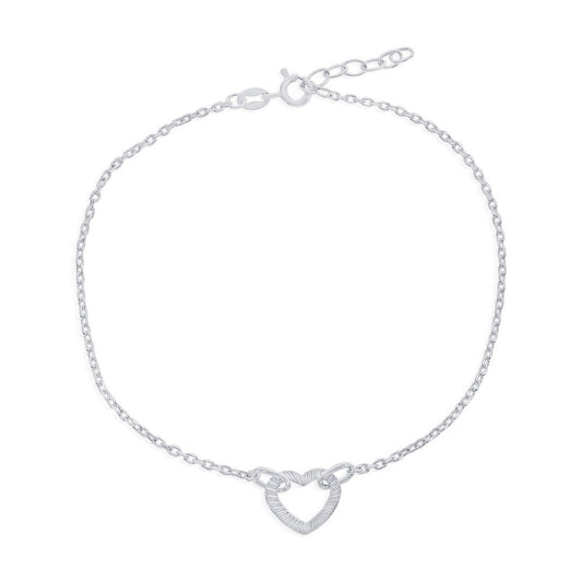 Sterling Silver, Lined Heart Anklet