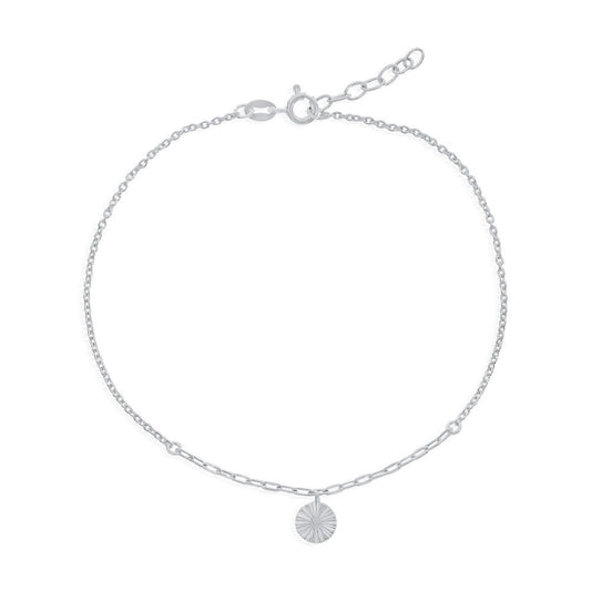 Sterling Silver Round Lined Charm Anklet