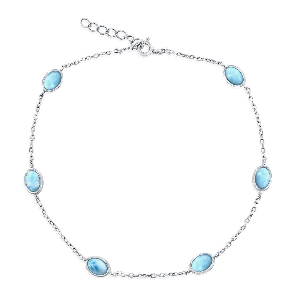 Sterling Silver, Oval Larimar Anklet