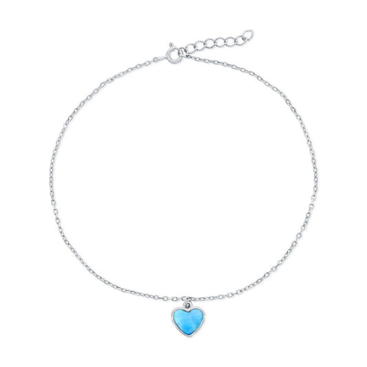 Sterling Silver, Larimar Heart Charm Anklet