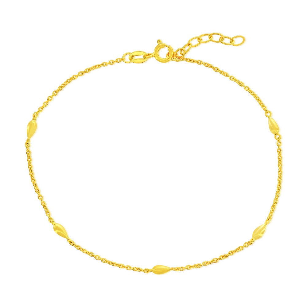 Sterling Silver, Pearshaped by the Yard Anklet - Gold Plated