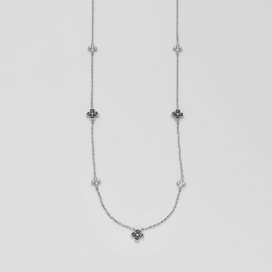 14KW 0.15CTW DIAMOND & RUBY FLOWER NECKLACE