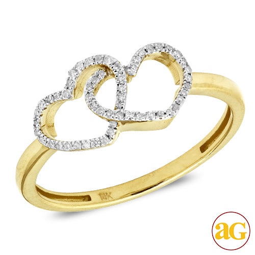 14KY 0.10CTW DIAMOND DOUBLE HEART RING