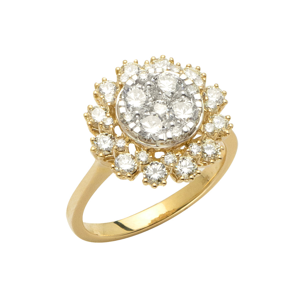 14KY 1.85CTW DIAMOND CLUSTER FLOWER LADIES RING W/