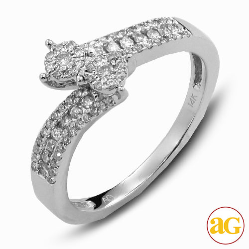 14KW 0.35CTW DIAMOND TWO STONE FLEUR RING