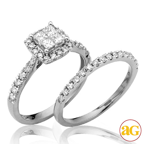14KW 1.00CTW DIAMOND QUAD HEAD BRIDAL SET W/ HALO