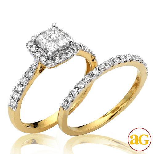 14KY 1.00CTW DIAMOND QUAD HEAD BRIDAL SET W/ HALO