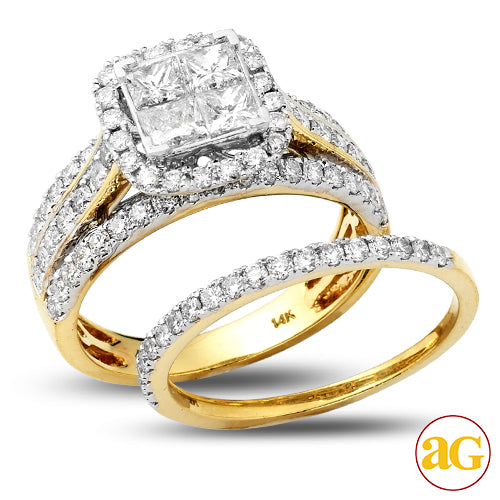 14KY 2.00CTW PC DIAMOND QUAD HEAD BRIDAL SET WITH