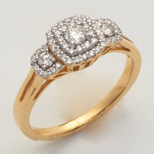 14KY 0.50CTW DIAMOND 3-STONE RING - DOUBLE SQUARE