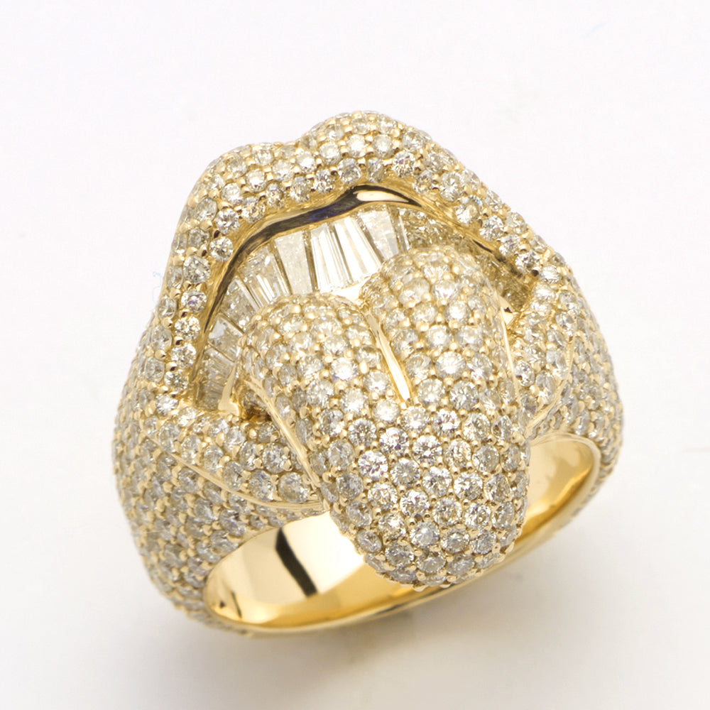 14KY 4.50CTW BAGUETTE DIAMOND MOUTH RING - TONGUE